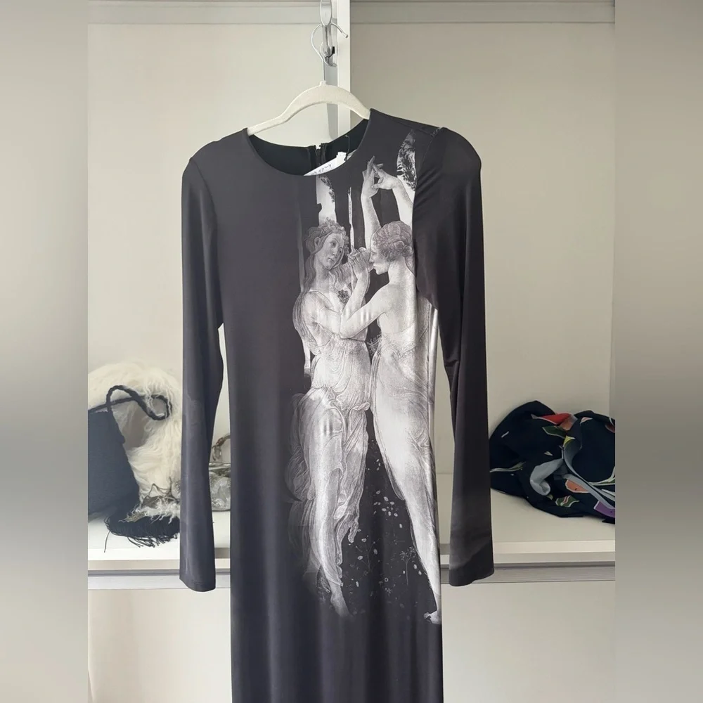 Alice and Olivia-NWT Delora Black White Renaissance Fresco Longsleeve Maxi Dress - Picture 5 of 6